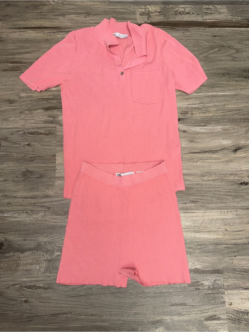 Zara Coral Pink Ribbed Two-Piece Set